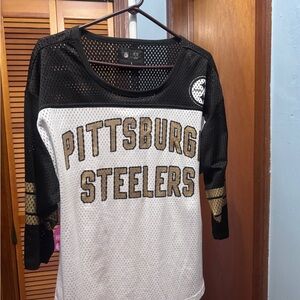 NFL Pittsburgh Steelers Women's Black and White Mesh Tee